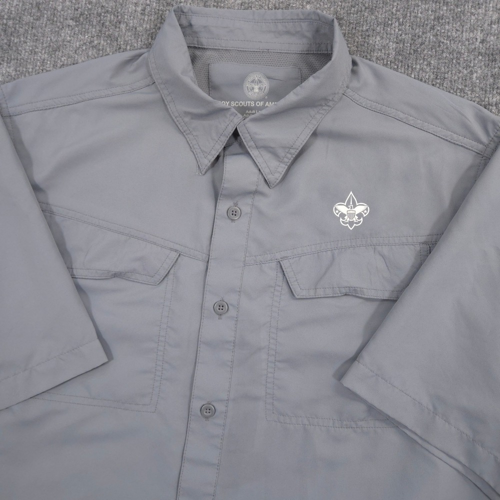 Boy Scouts of America Shirt Mens Large Gray Performance Vented Back Short Sleeve